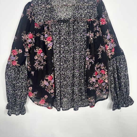 She and Sky Multi pattern peasant collared long sleeve blouse size Large - Picture 9 of 14